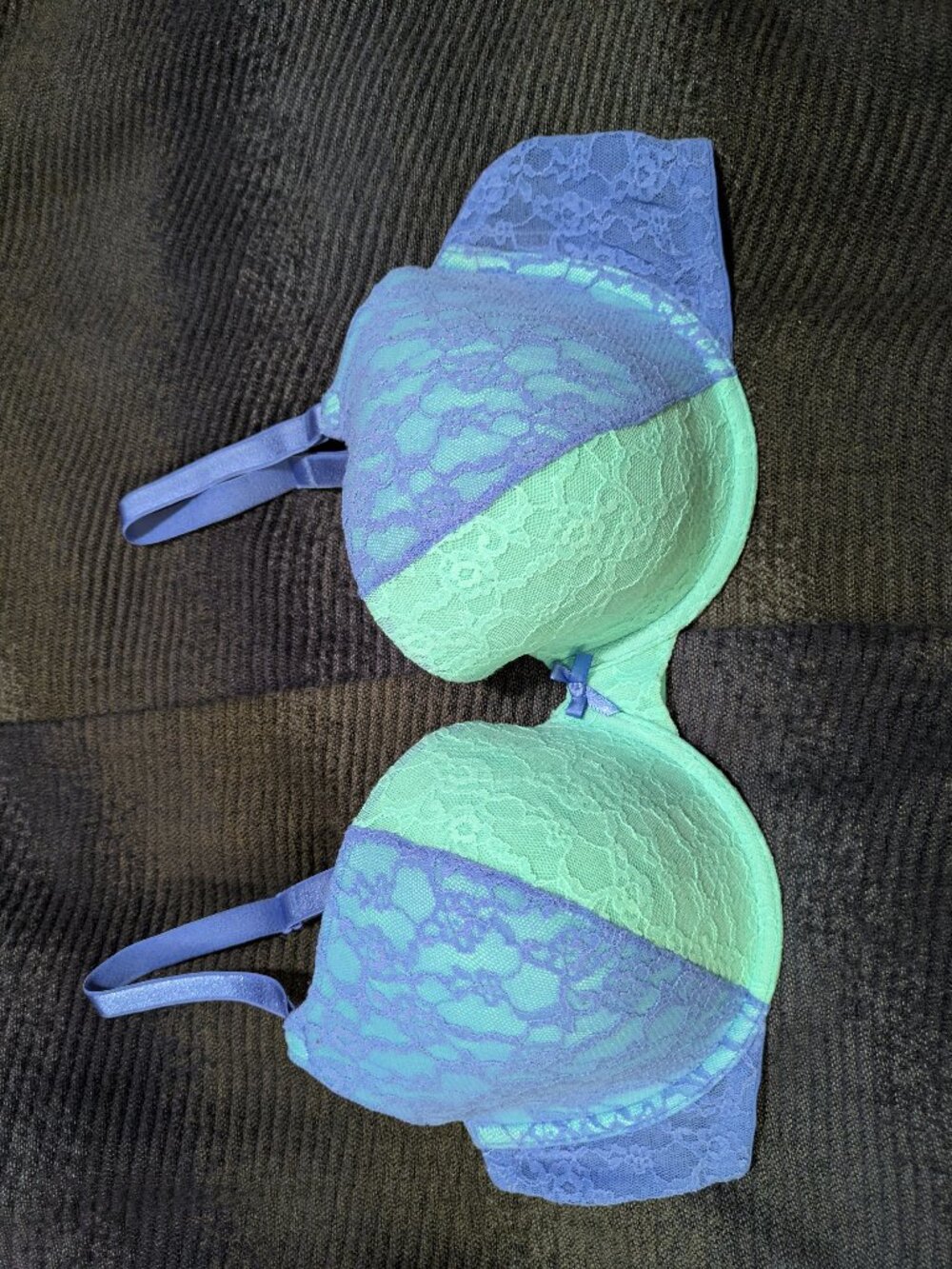 Victoria Secret Lined Demi Padded Lace Blue/Mint Wired 38D Bralette